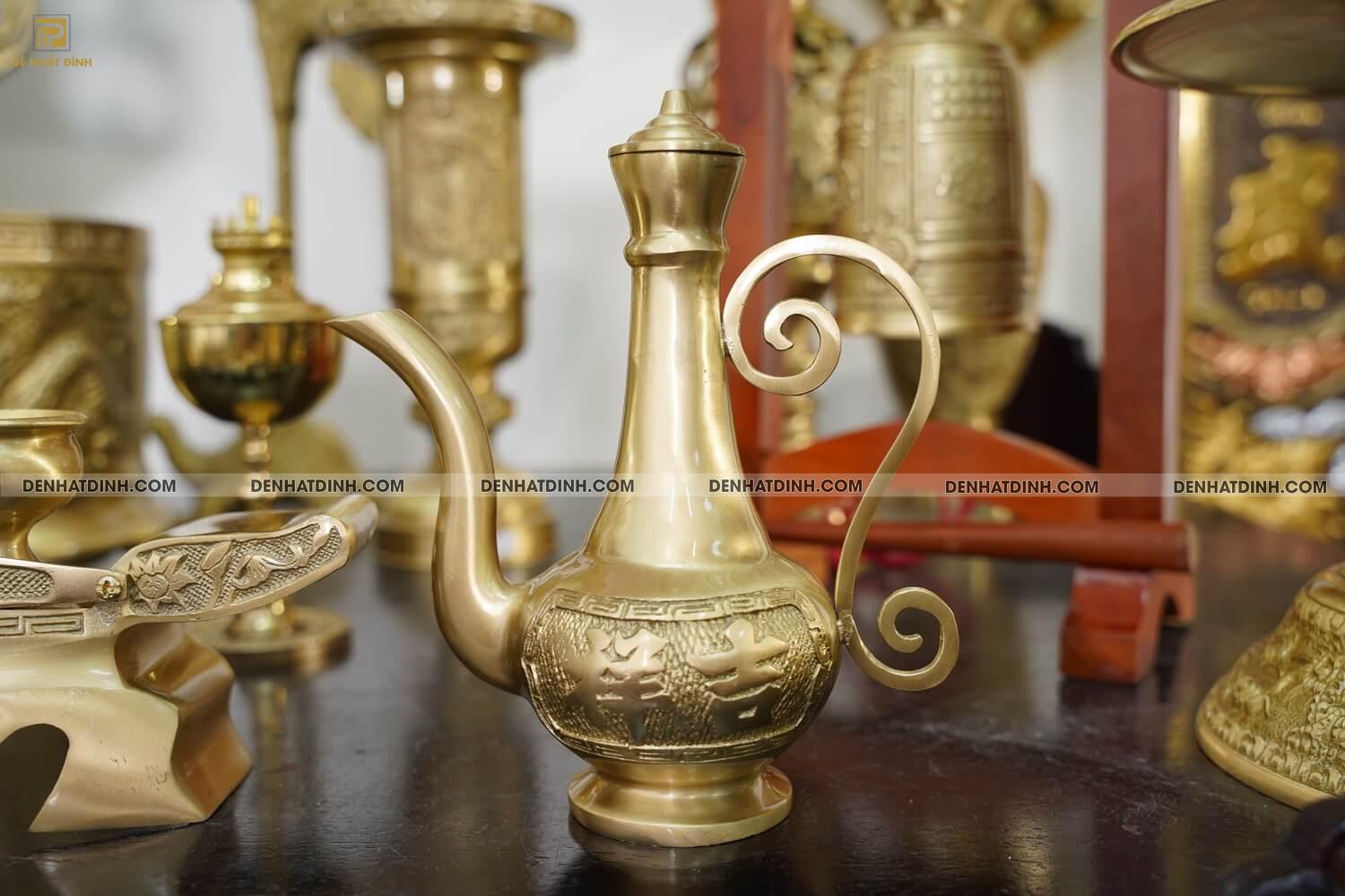 Bộ đồng ngũ sự song long cao 65cm hoa văn màu vàng ánh xanh đầy đủ phụ kiện - Ảnh 11