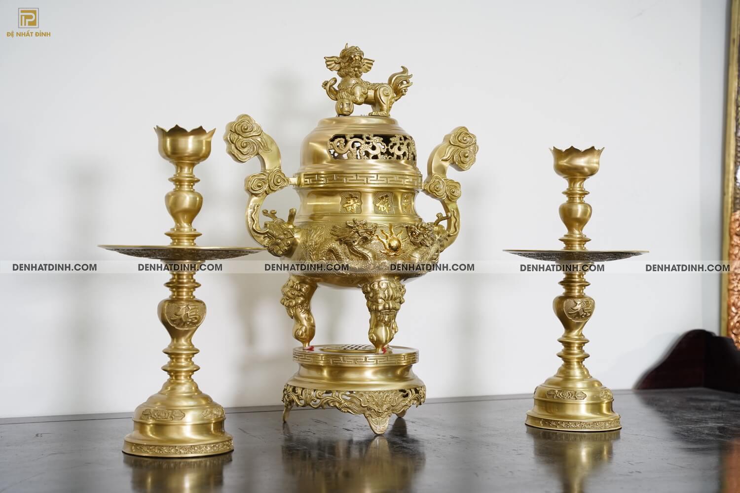 Bộ tam sự nến song long 65 mẫu 3 mộc nến hoa văn 2 mặt - Ảnh 3