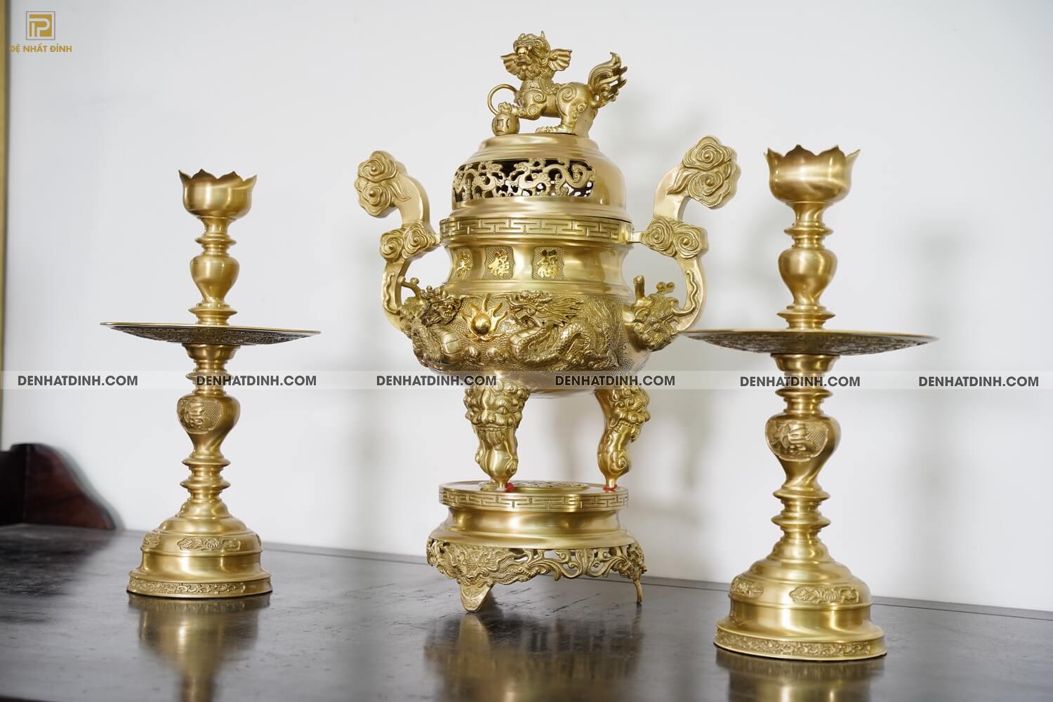 Bộ tam sự nến song long 65 mẫu 3 mộc nến hoa văn 2 mặt - Ảnh 2