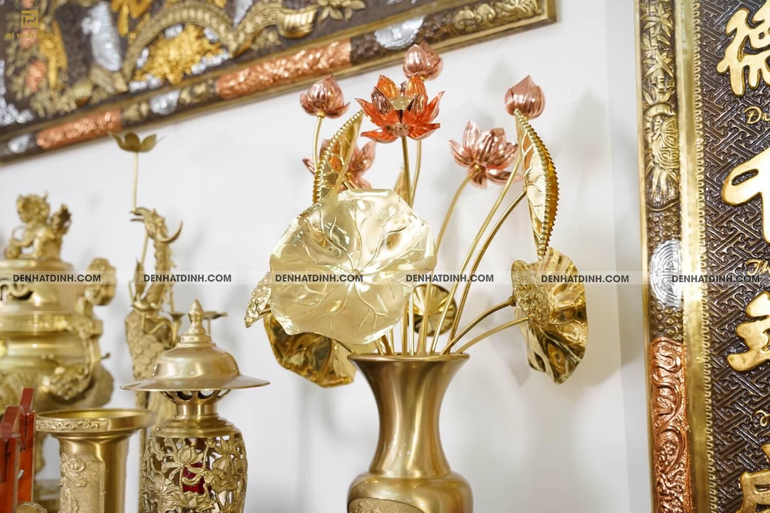 Bộ đồng ngũ sự song long cao 65cm hoa văn màu vàng ánh xanh đầy đủ phụ kiện - Ảnh 5