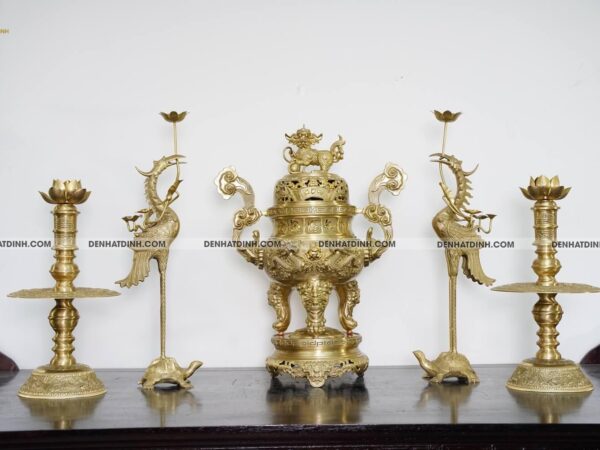 Bộ ngũ sự song long 65 cuốn thư hoa văn mộc 5 chữ