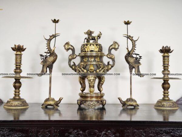 Bộ đồng ngũ sự song long 65 nắp cuốn thư công nghệ 3 chữ Hán