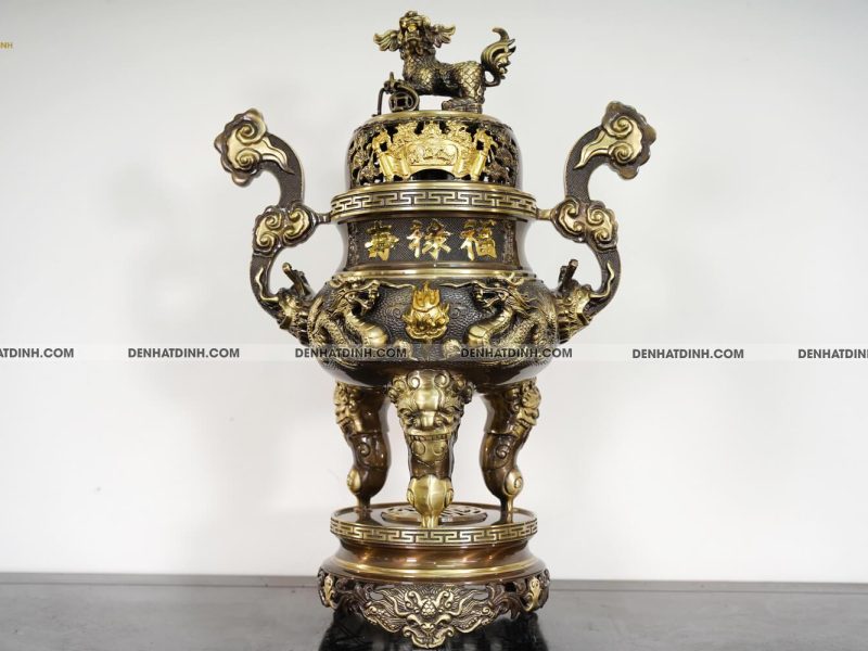 Đỉnh rồng cao 65cm Cuốn Thư màu hun giả cổ 3 chữ Hán