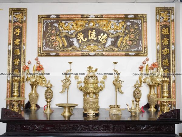 Bộ ngũ sự song long 65 mẫu 3 hoa văn mộc kèm 12 phụ kiện