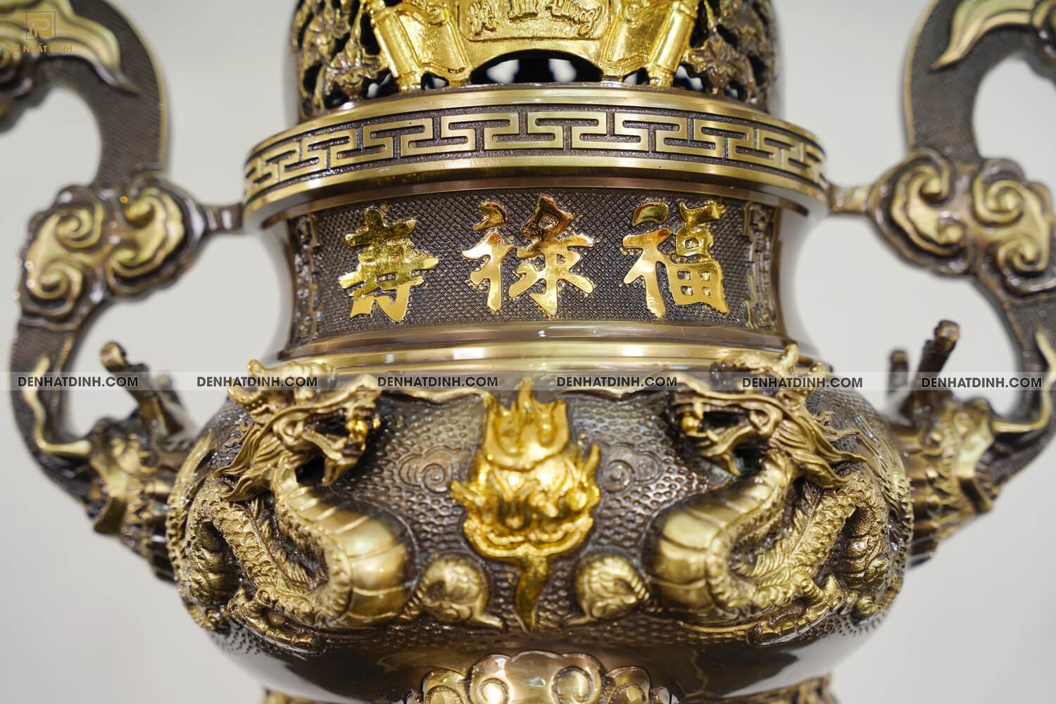 Bộ tam sự Song Long cao 65cm màu hun giả cổ 3 chữ Hán - Ảnh 7