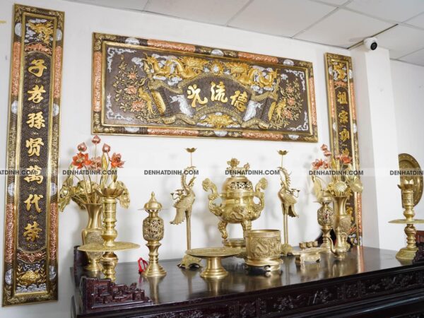 Alternative view of Bộ ngũ sự song long 65 mẫu 3 hoa văn mộc kèm 12 phụ kiện