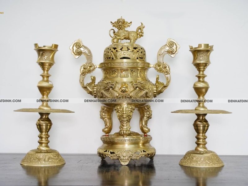 Bộ tam sự nến song long 65 cuốn thư nến chữ Phúc mộc 5 chữ
