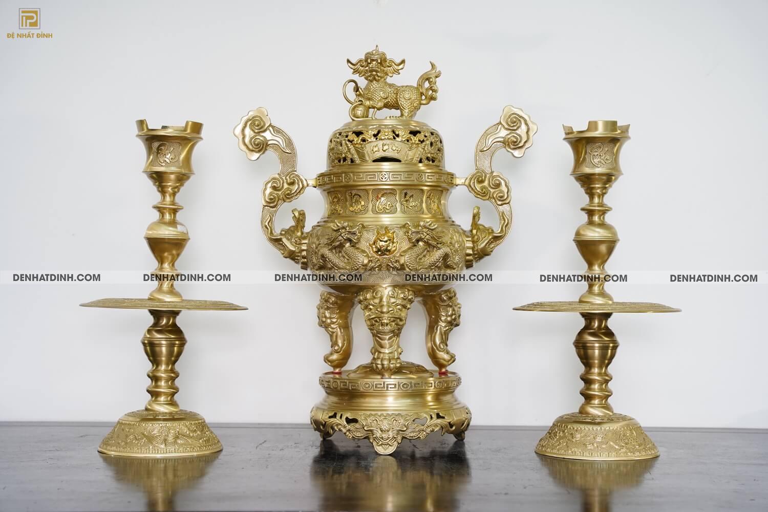 Bộ tam sự nến song long 65 cuốn thư nến chữ Phúc mộc 5 chữ