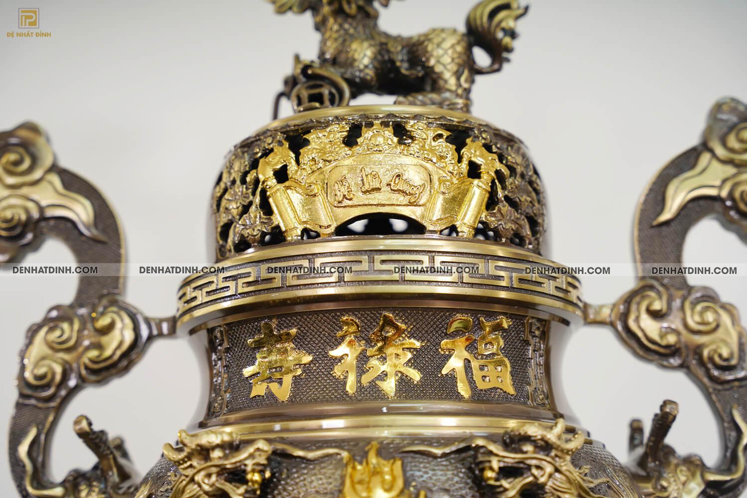Bộ tam sự Song Long cao 65cm màu hun giả cổ 3 chữ Hán - Ảnh 6
