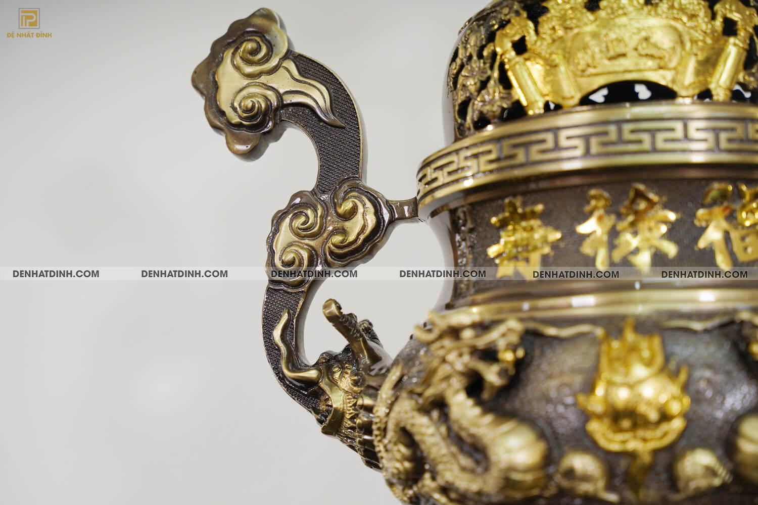 Bộ tam sự Song Long cao 65cm màu hun giả cổ 3 chữ Hán - Ảnh 5