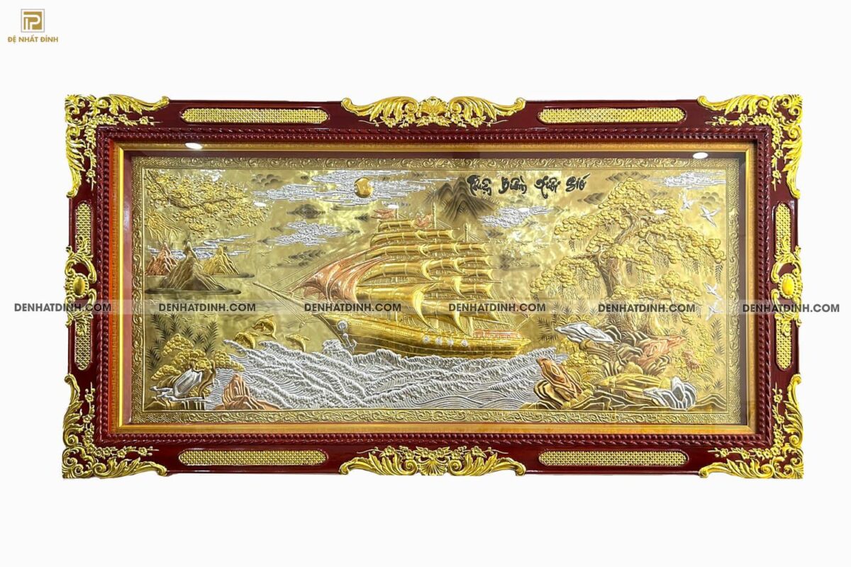 Tranh đồng thuận buồm xuôi gió khung gỗ dát vàng