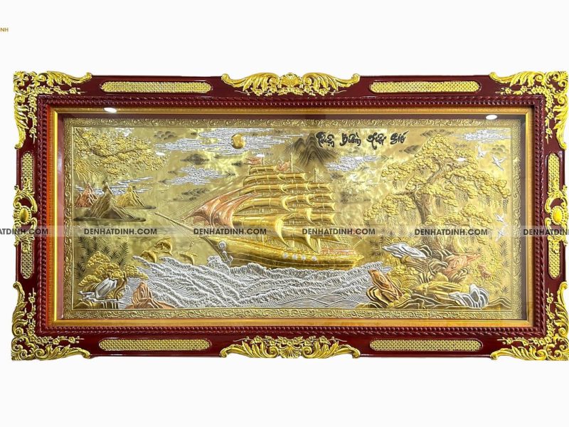 Tranh đồng thuận buồm xuôi gió khung gỗ dát vàng
