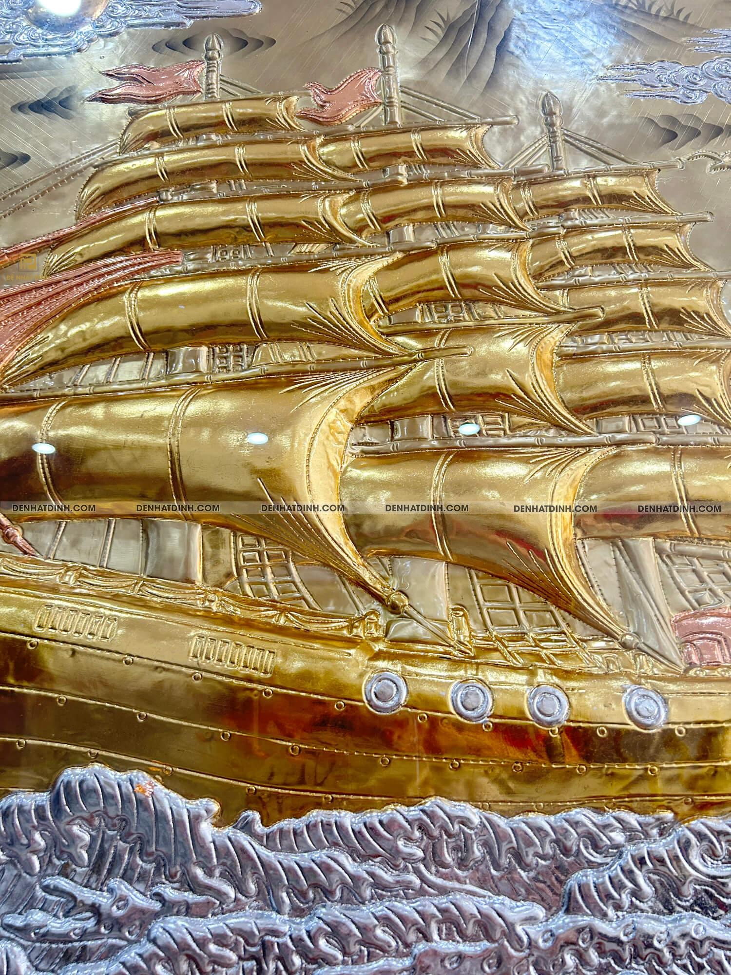 Tranh đồng thuận buồm xuôi gió khung gỗ dát vàng - Ảnh 5