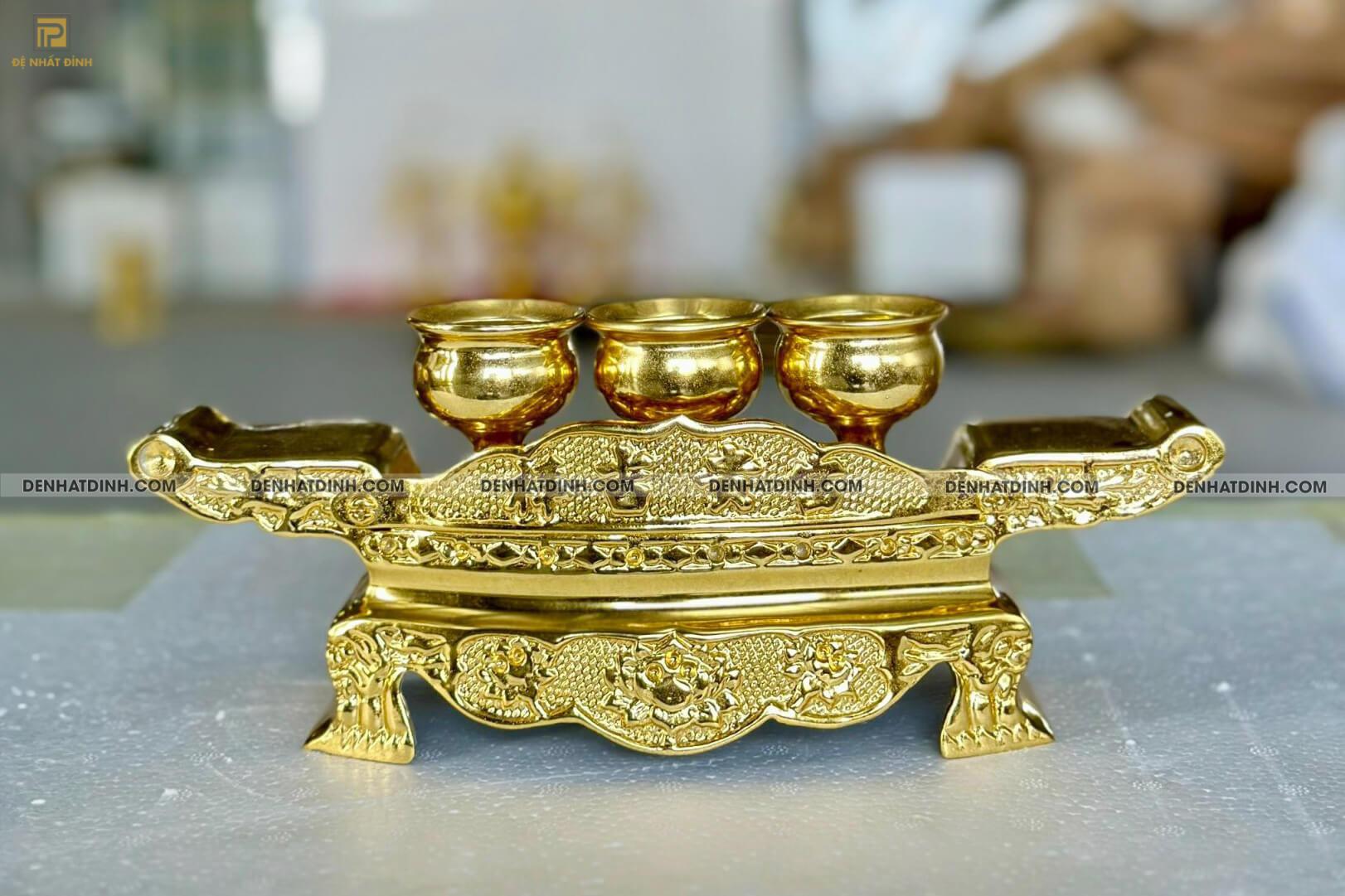 Khay 3 chén dát vàng 24k toàn bộ - Ảnh 2