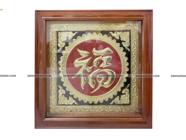 Tranh chữ bằng đồng khung gỗ 40x40 50x50 60x60