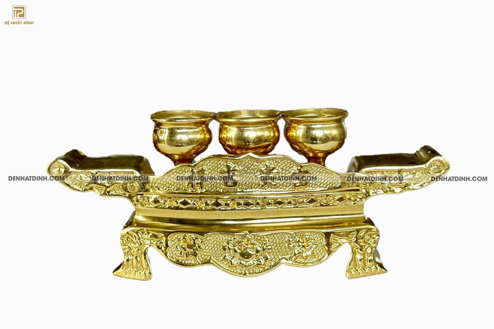 Khay 3 chén dát vàng 24k toàn bộ