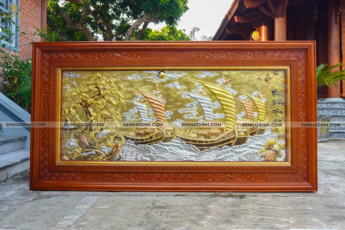 Tranh thuận buồm xuôi gió bằng đồng khung gỗ bản to - Ảnh 5