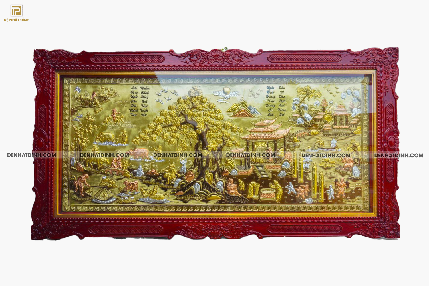 Tranh đồng quê bằng đồng khung gỗ hoa văn