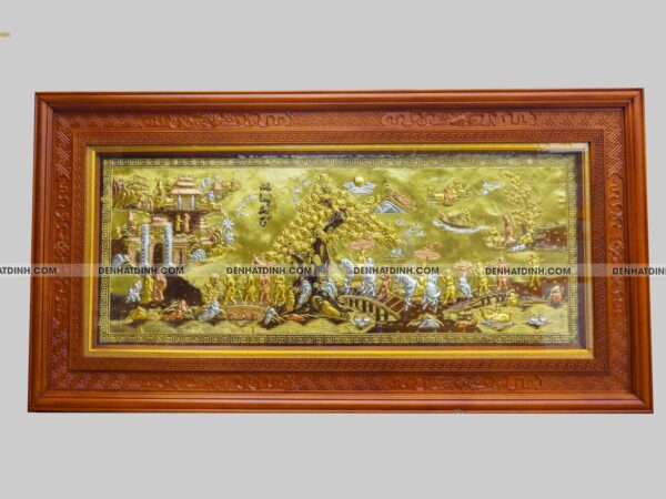 Tranh vinh quy bái tổ bằng đồng bản khung to