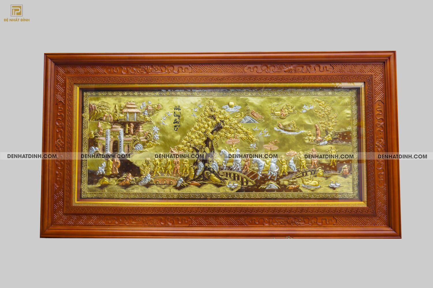Tranh vinh quy bái tổ bằng đồng bản khung to