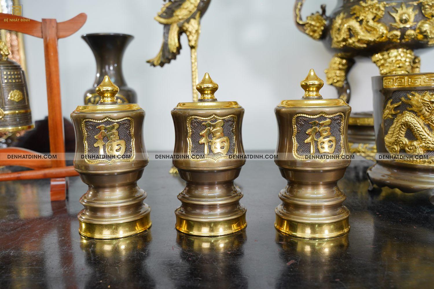 Bộ đỉnh đồng Ngũ sự Song Long 65 ( 5 chữ hán ) dát vàng điểm 36kg kèm 7 phụ kiện - Ảnh 14