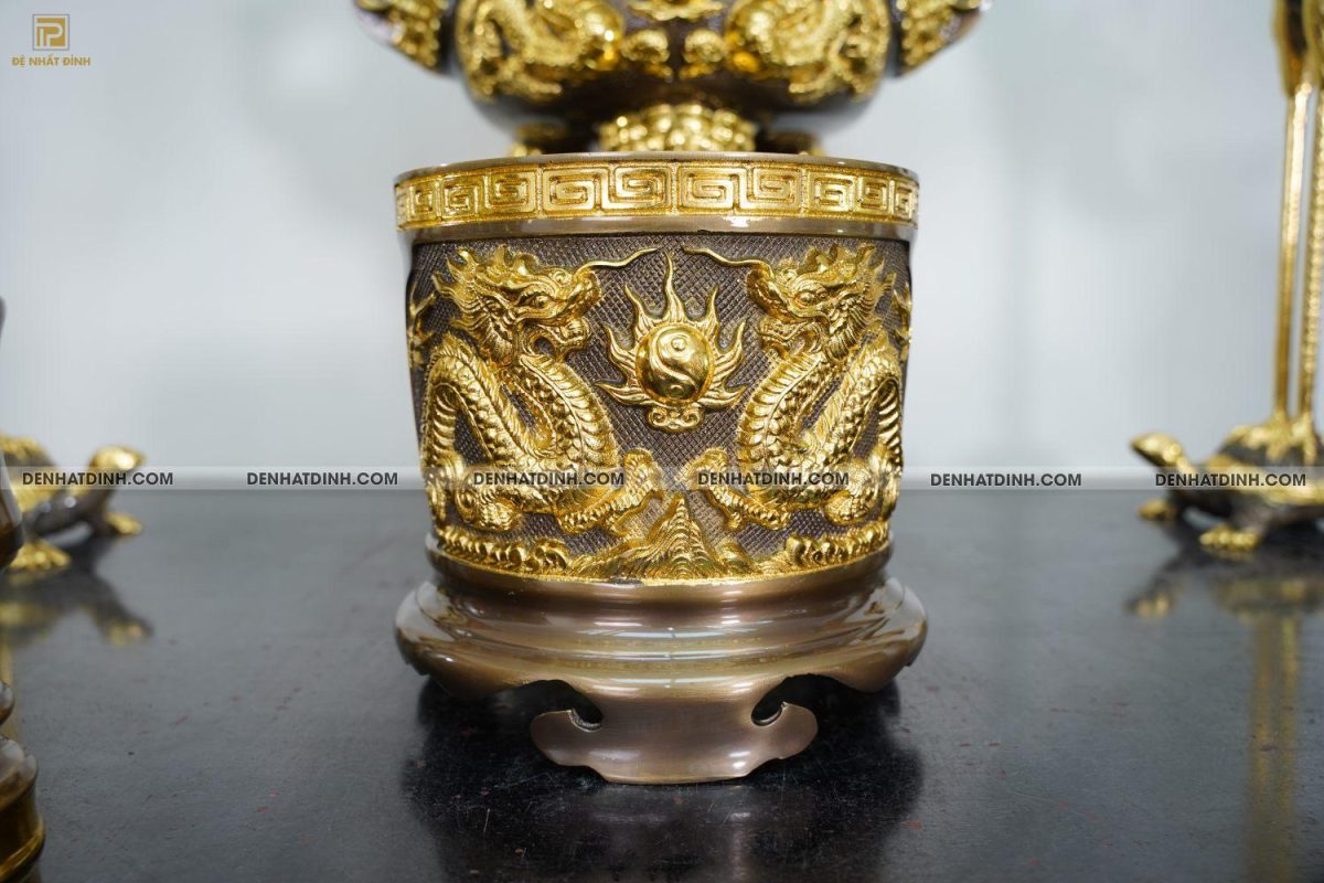 Bộ đỉnh đồng Ngũ sự Song Long 65 ( 5 chữ hán ) dát vàng điểm 36kg kèm 7 phụ kiện - Ảnh 12