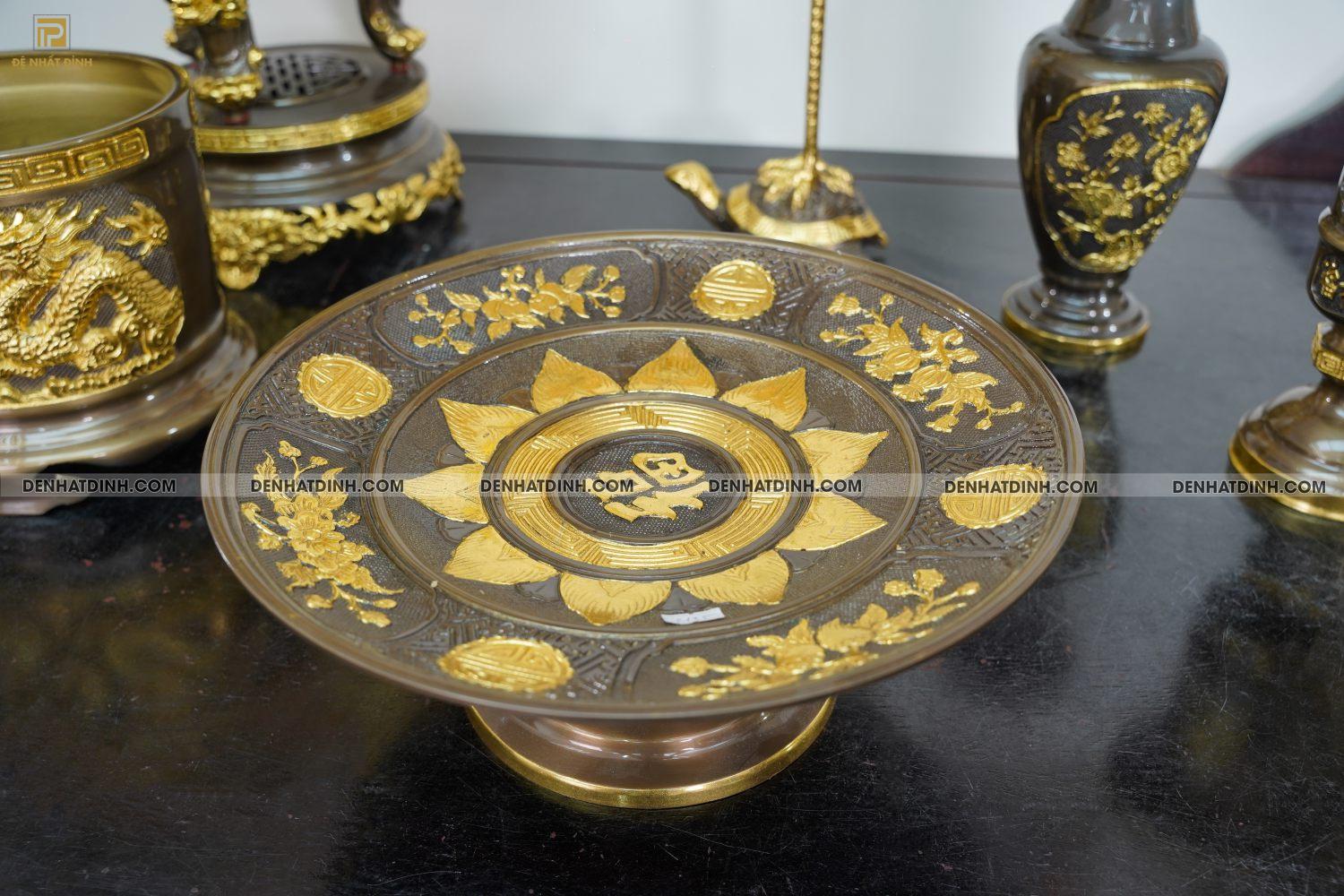 Bộ đỉnh đồng Ngũ sự Song Long 65 ( 5 chữ hán ) dát vàng điểm 36kg kèm 7 phụ kiện - Ảnh 11
