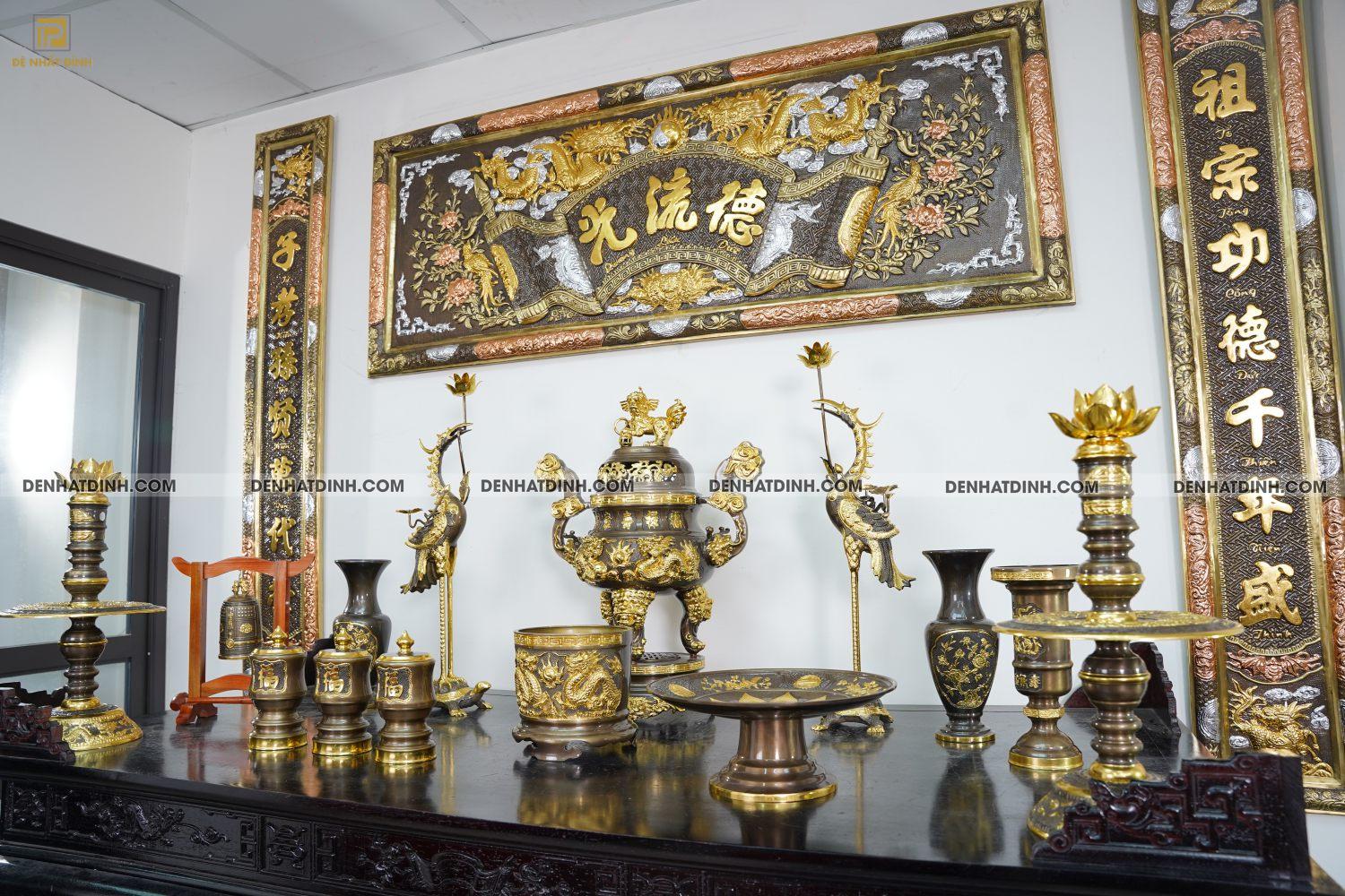 Bộ đỉnh đồng Ngũ sự Song Long 65 ( 5 chữ hán ) dát vàng điểm 36kg kèm 7 phụ kiện - Ảnh 10