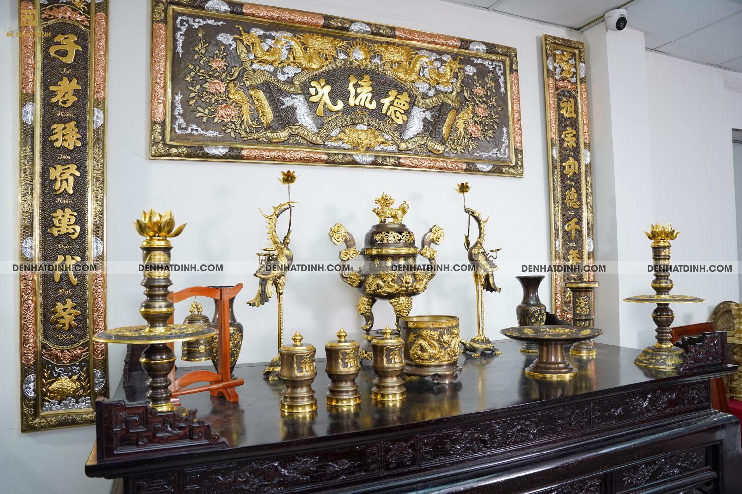 Bộ đỉnh đồng Ngũ sự Song Long 65 ( 5 chữ hán ) dát vàng điểm 36kg kèm 7 phụ kiện - Ảnh 9