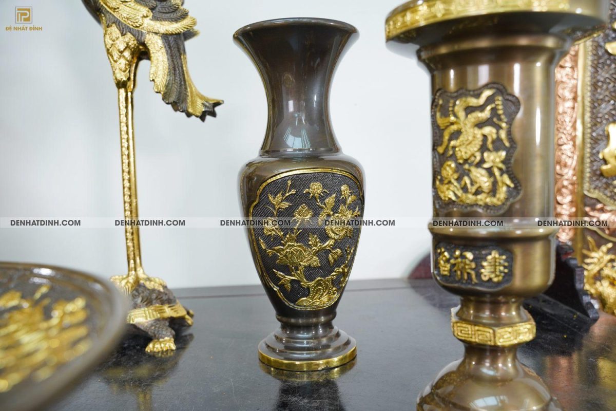 Bộ đỉnh đồng Ngũ sự Song Long 65 ( 5 chữ hán ) dát vàng điểm 36kg kèm 7 phụ kiện - Ảnh 15