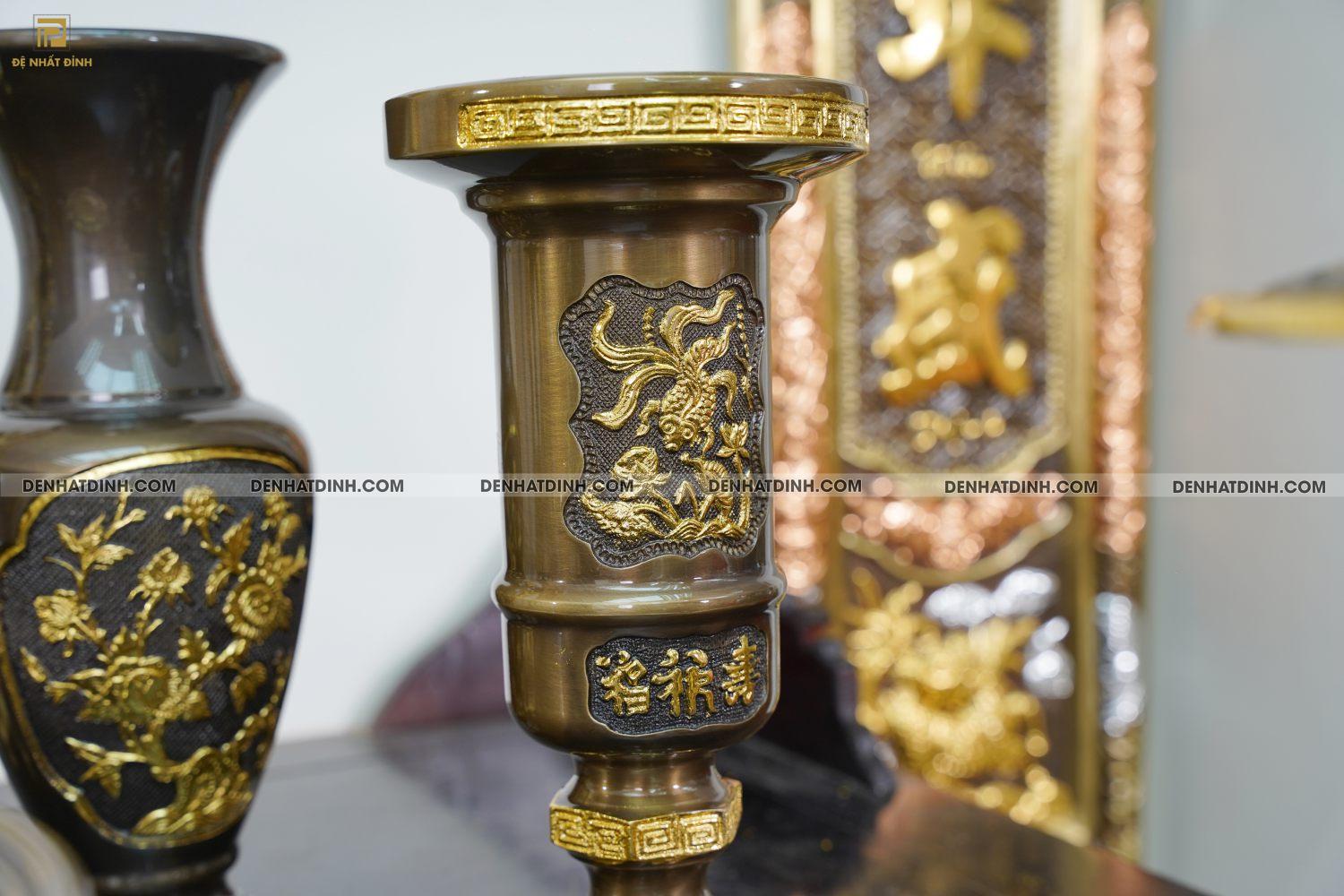 Bộ đỉnh đồng Ngũ sự Song Long 65 ( 5 chữ hán ) dát vàng điểm 36kg kèm 7 phụ kiện - Ảnh 5