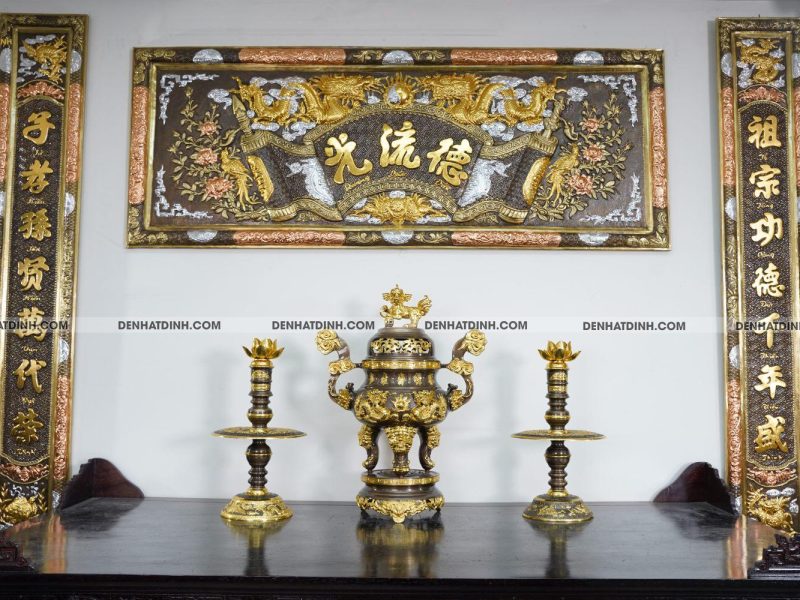 Bộ Tam sự Nến Song Long 65 mẫu 3 dát vàng điểm