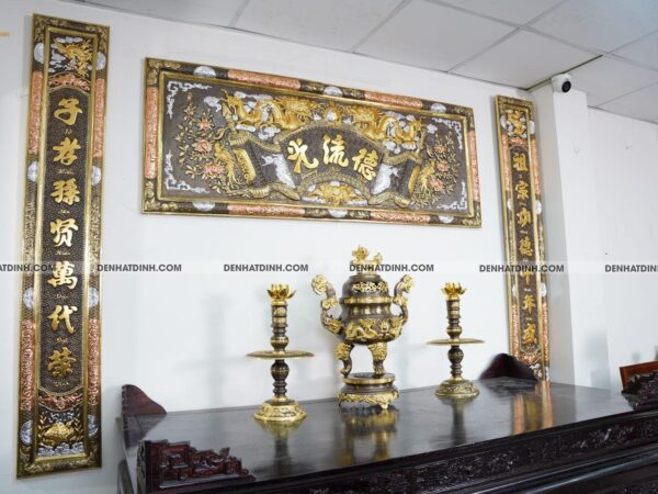 Alternative view of Bộ Tam sự Nến Song Long 65 mẫu 3 dát vàng điểm