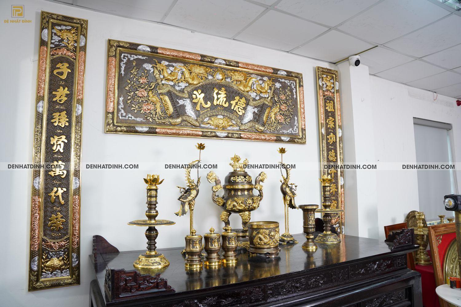 Bộ Ngũ sự Song Long 65 mẫu 3 dát vàng điểm 36kg kèm đài nước, bát hương, ống hương - Ảnh 2