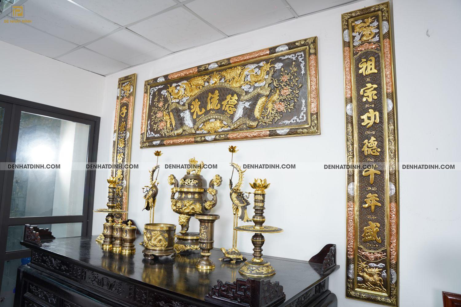 Bộ Ngũ sự Song Long 65 mẫu 3 dát vàng điểm 36kg kèm đài nước, bát hương, ống hương - Ảnh 7