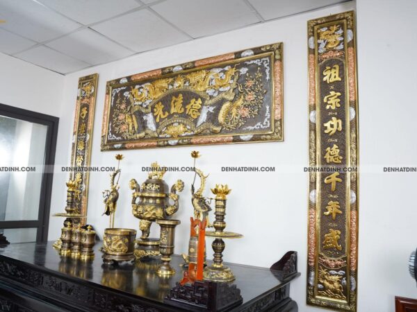 Alternative view of Bộ Đồng Ngũ sự Song Long 65 mẫu 3 dát vàng điểm 36kg kèm 4 phụ kiện