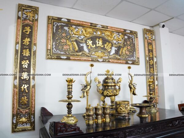 Alternative view of Bộ Ngũ sự Song Long 65 mẫu 3 dát vàng điểm 36kg kèm đài nước, mâm bồng, bát hương