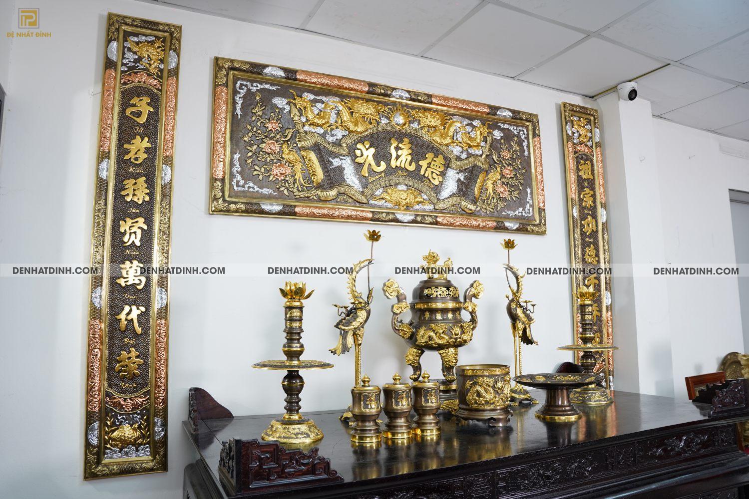 Bộ Ngũ sự Song Long 65 mẫu 3 dát vàng điểm 36kg kèm đài nước, mâm bồng, bát hương - Ảnh 2