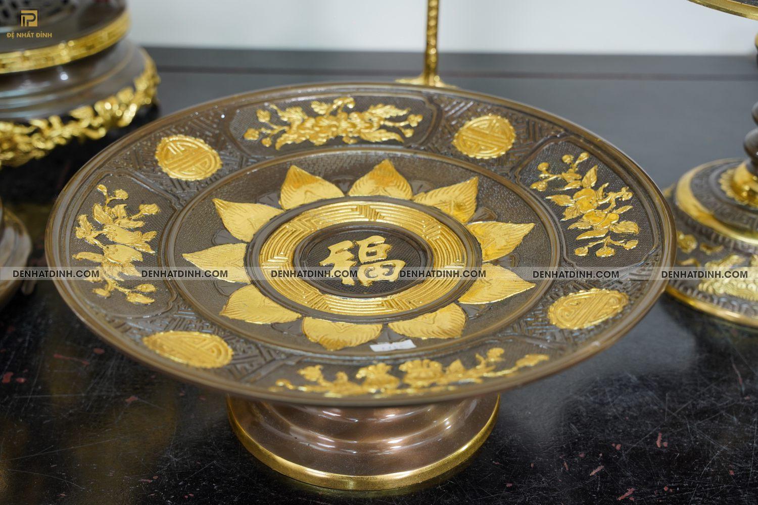 Bộ Ngũ sự Song Long 65 mẫu 3 dát vàng điểm 36kg kèm đài nước, mâm bồng, bát hương - Ảnh 5