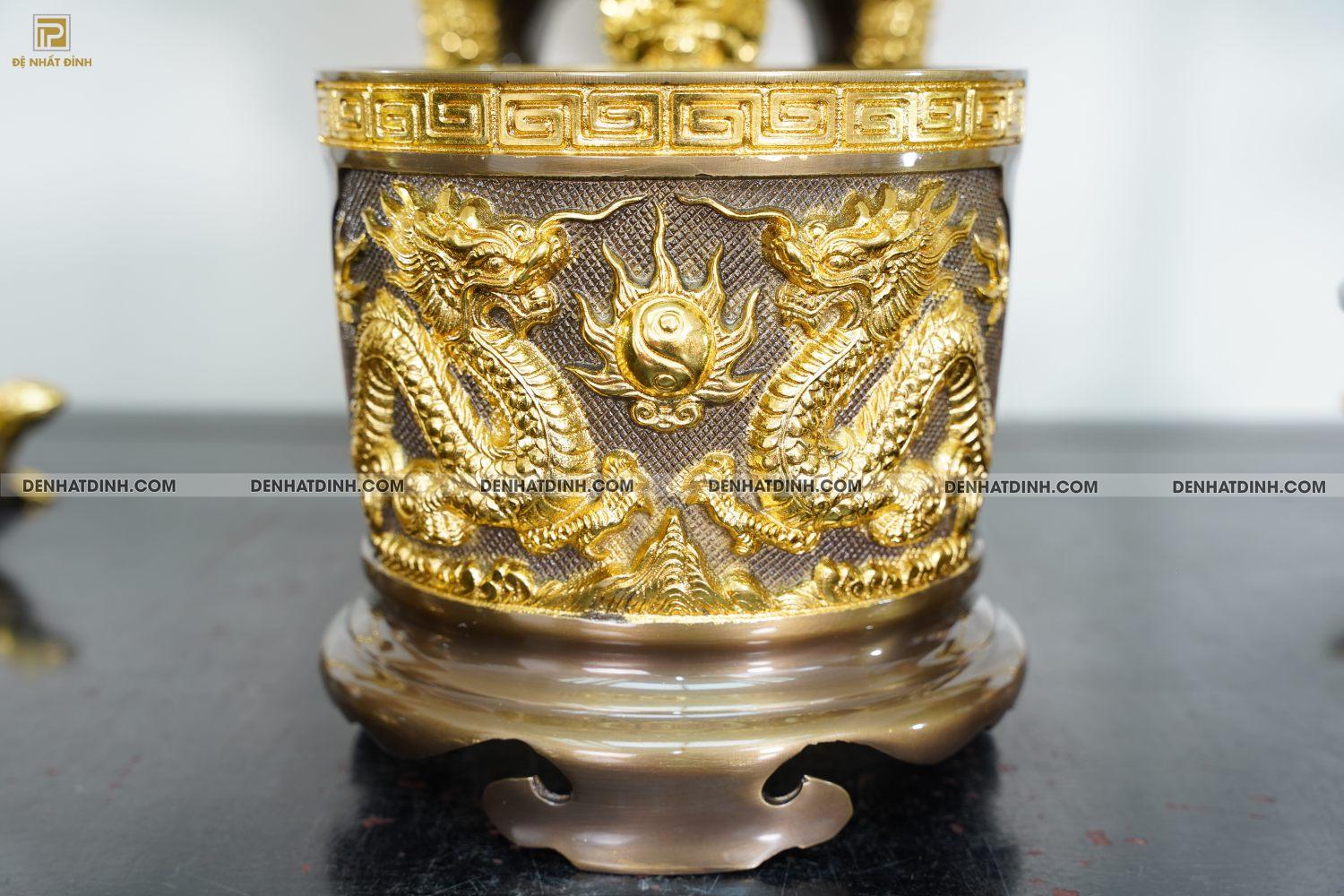 Bộ Ngũ sự Song Long 65 mẫu 3 dát vàng điểm 36kg kèm đài nước, mâm bồng, bát hương - Ảnh 3