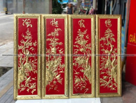 Tranh tứ quý bằng đồng tùng cúc trúc mai được khắc tinh xảo