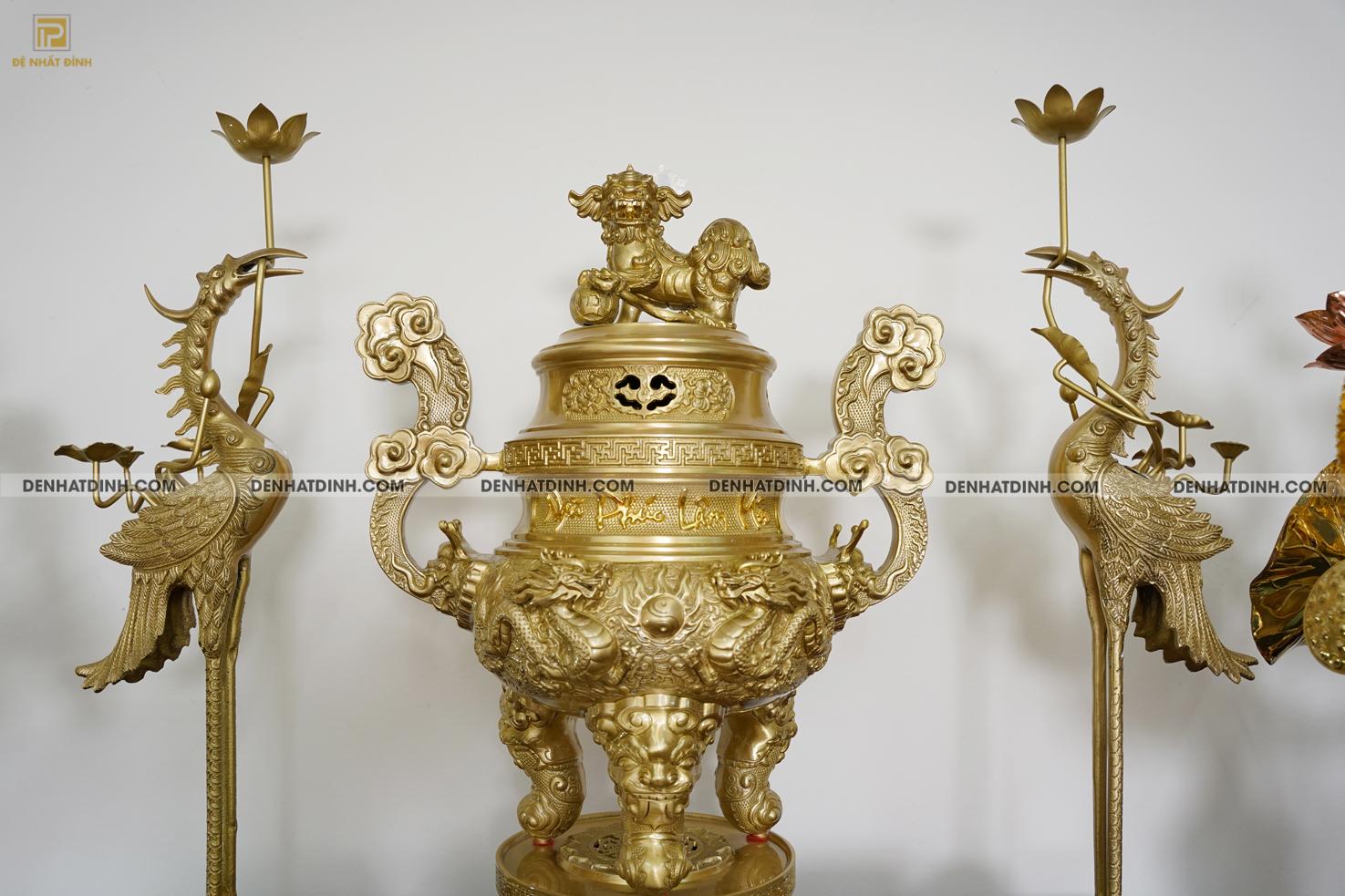 Bộ đỉnh đồng ngũ sự Song Long 65 Nắp Thọ cùng 10 phụ kiện ban thờ - Ảnh 20