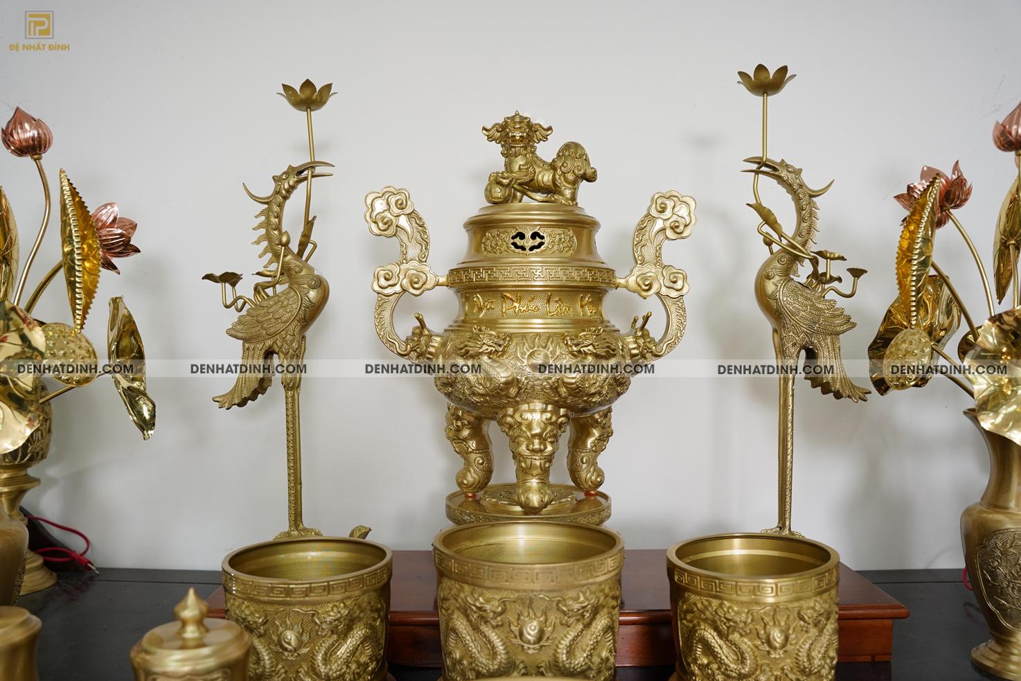 Bộ đỉnh đồng ngũ sự Song Long 65 Nắp Thọ cùng 10 phụ kiện ban thờ - Ảnh 19