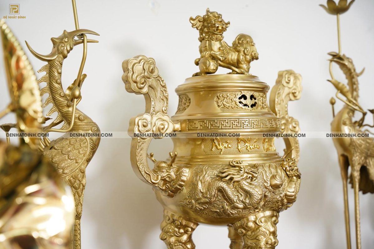 Bộ đỉnh đồng Ngũ Sự Song Long 65 Nắp Thọ đầy đủ phụ kiện - Ảnh 20