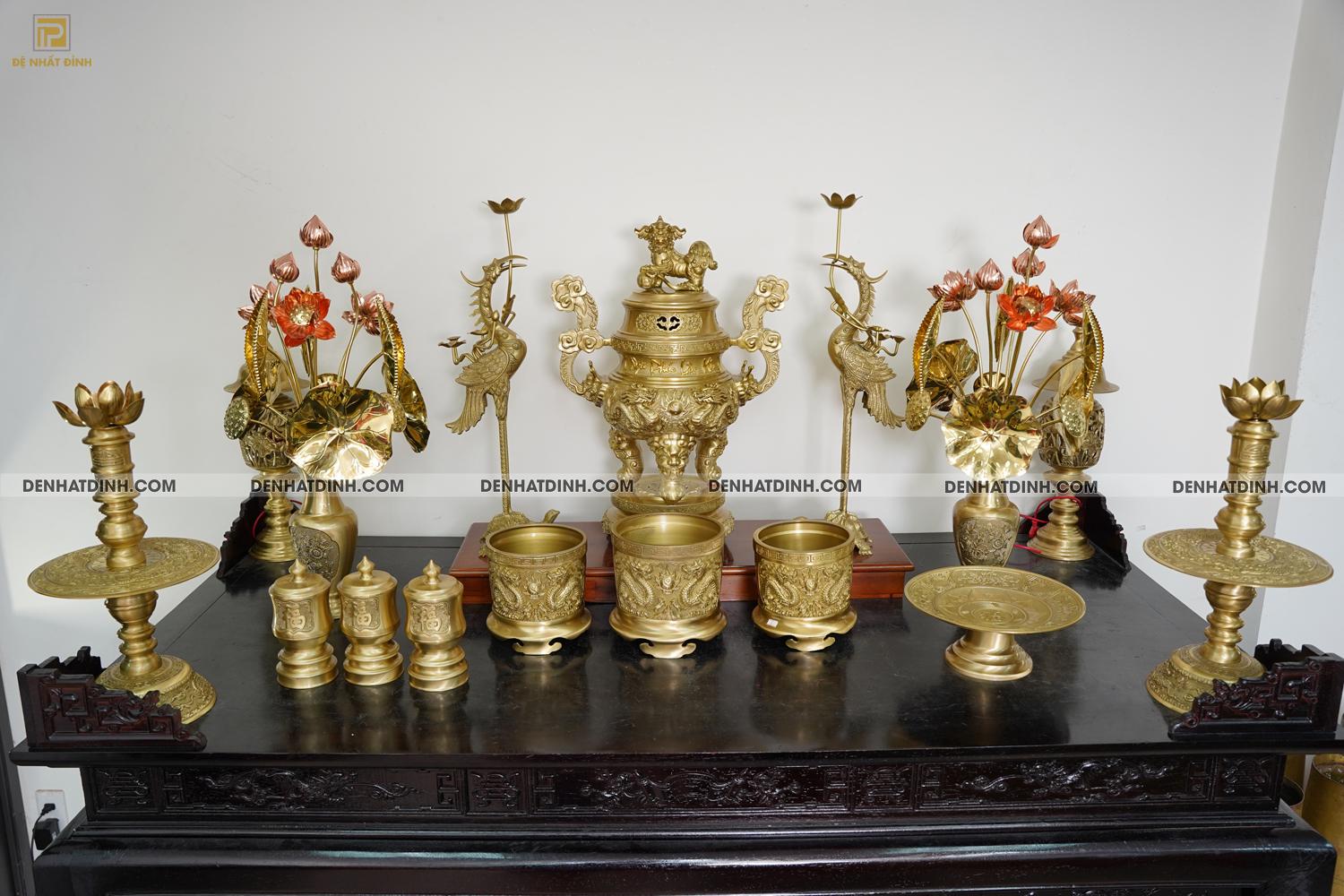 Bộ đỉnh đồng ngũ sự Song Long 65 Nắp Thọ cùng 10 phụ kiện ban thờ - Ảnh 13