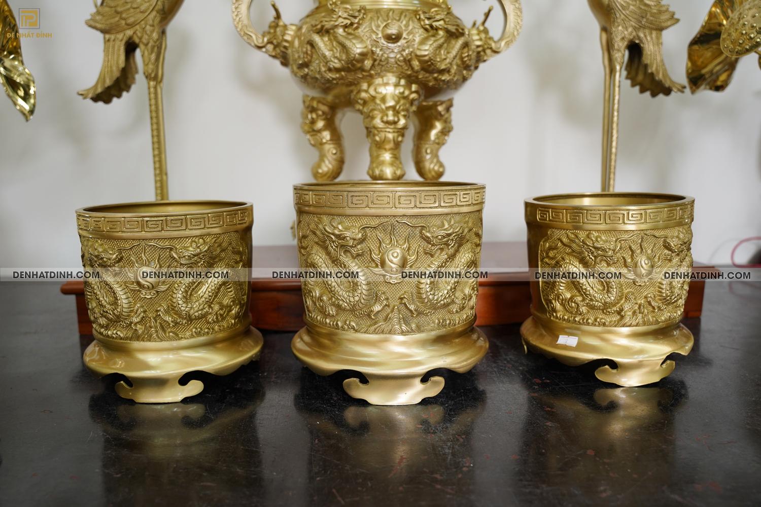 Bộ đỉnh đồng ngũ sự Song Long 65 Nắp Thọ cùng 10 phụ kiện ban thờ - Ảnh 11