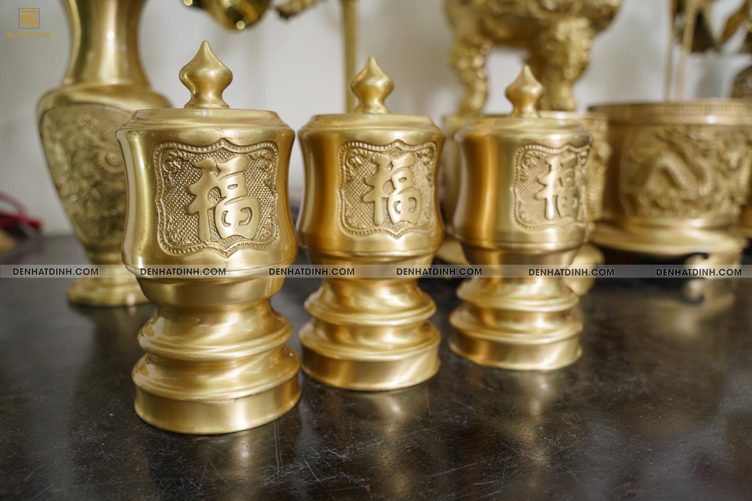 Bộ đỉnh đồng ngũ sự Song Long 65 Nắp Thọ cùng 10 phụ kiện ban thờ - Ảnh 10