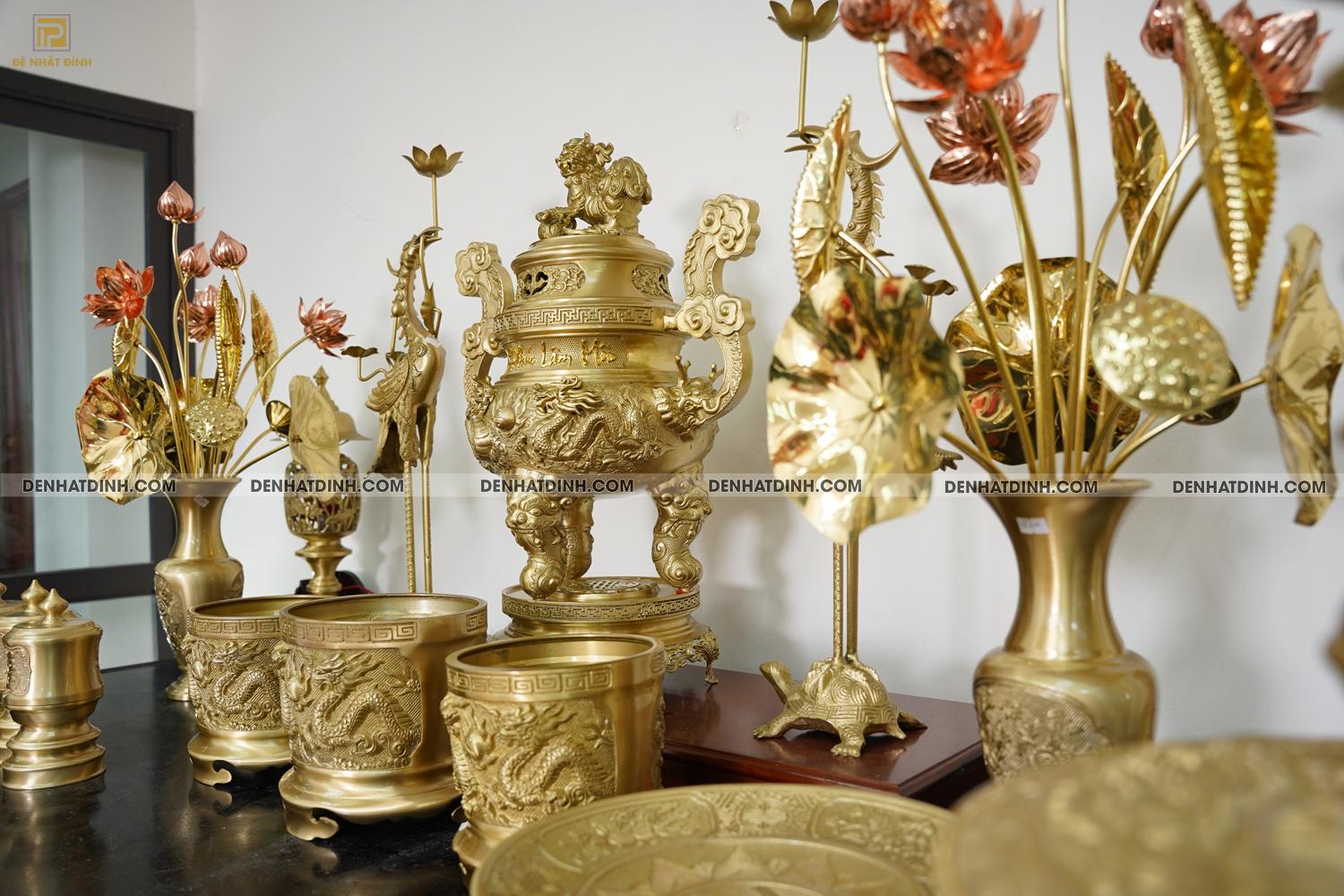 Bộ đỉnh đồng ngũ sự Song Long 65 Nắp Thọ cùng 10 phụ kiện ban thờ - Ảnh 8