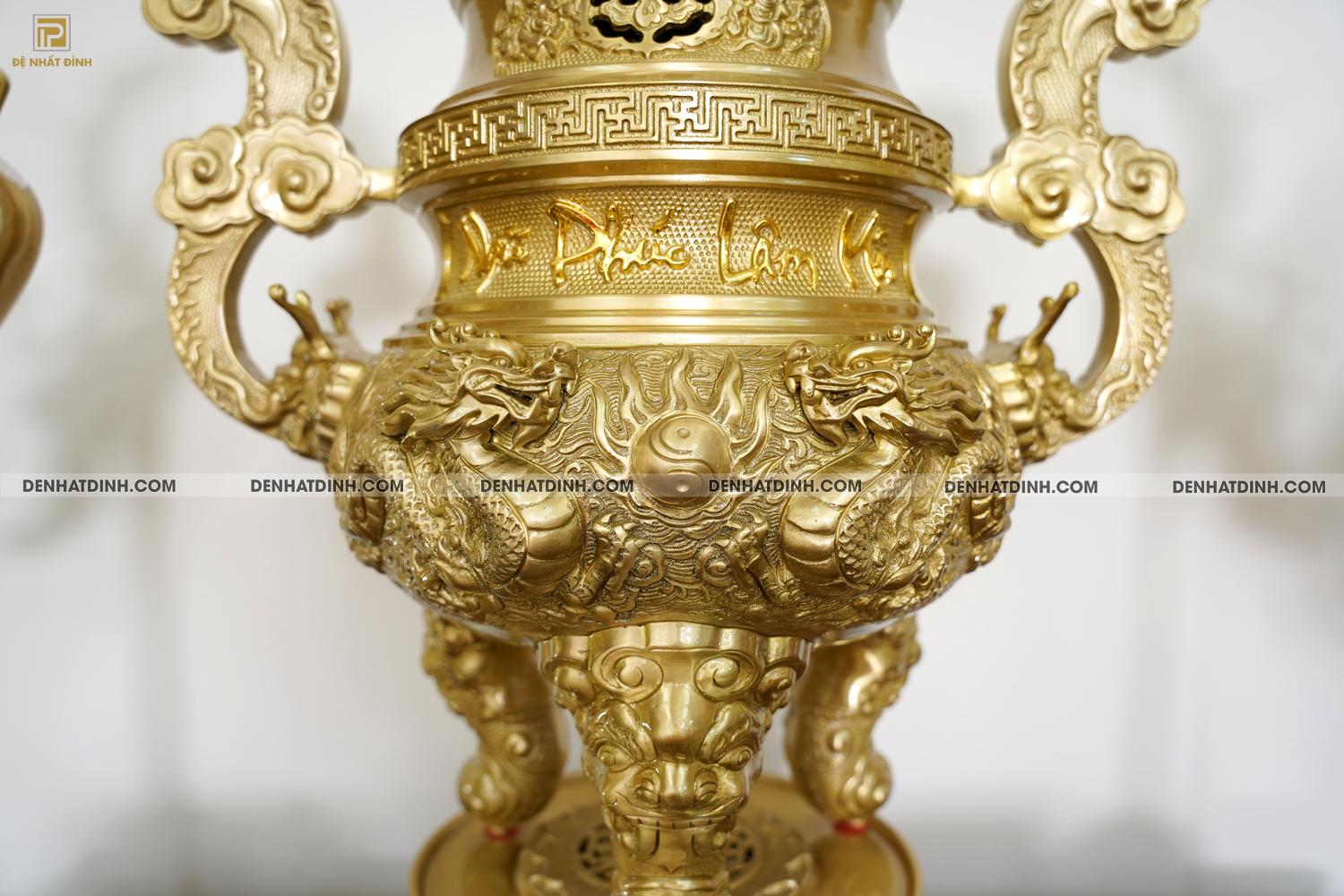 Bộ đỉnh đồng ngũ sự Song Long 65 Nắp Thọ cùng 10 phụ kiện ban thờ - Ảnh 7