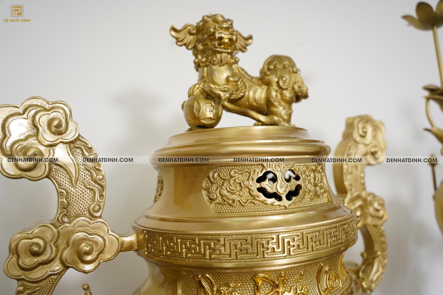 Bộ đỉnh đồng ngũ sự Song Long 65 Nắp Thọ cùng 10 phụ kiện ban thờ - Ảnh 4